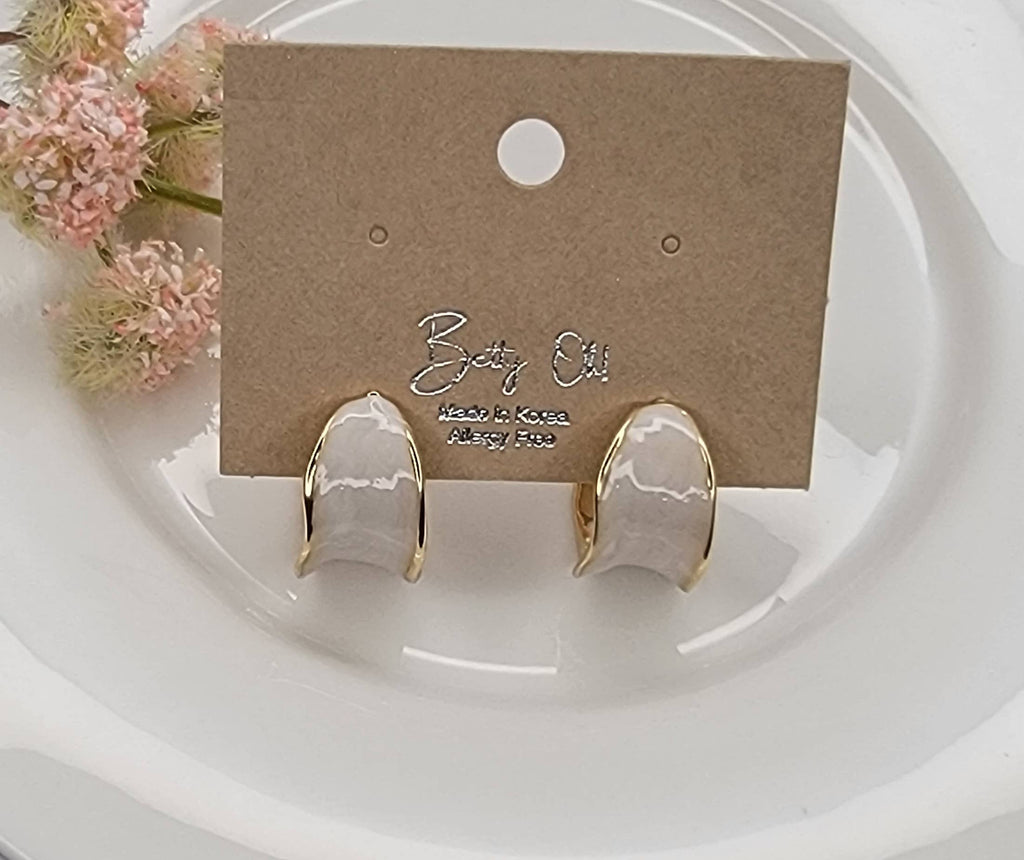 White & Gold Hoop Earrings