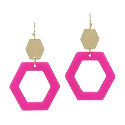 Hot Pink Open Hexagon Earring