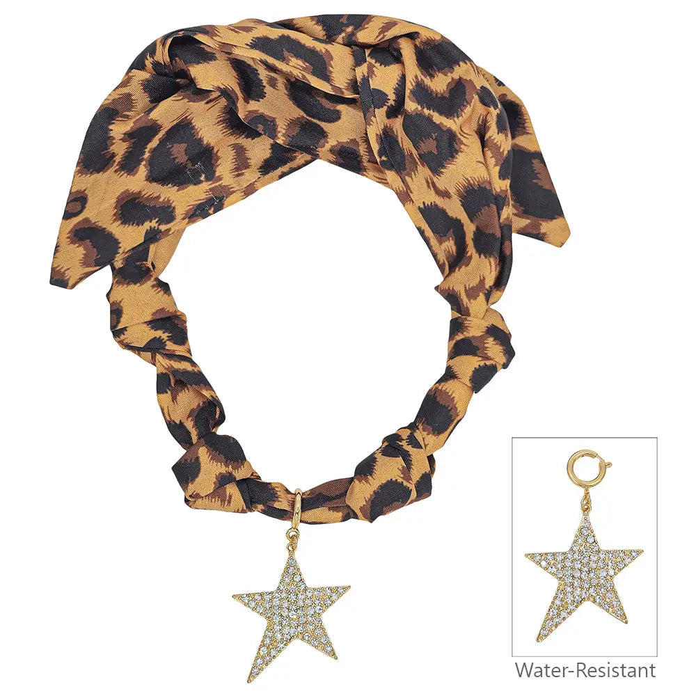 Leopard Print Scarf Necklace w/ Star Charm
