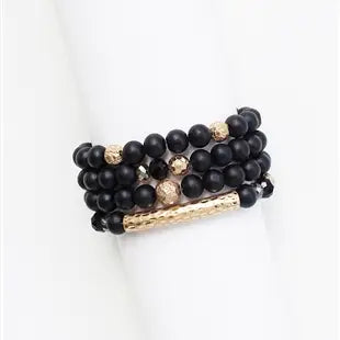 Set of 4 Black/Gold Bar Stretch Bracelets