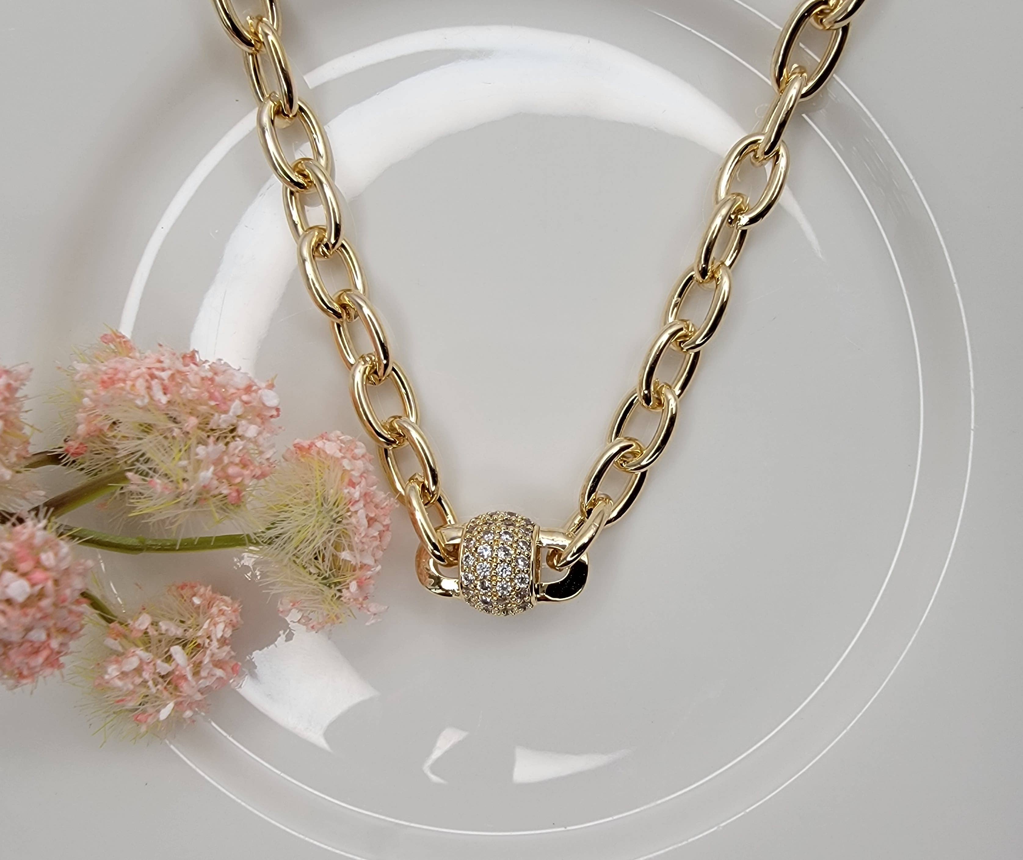 Link Chain CZ Toggle Necklace