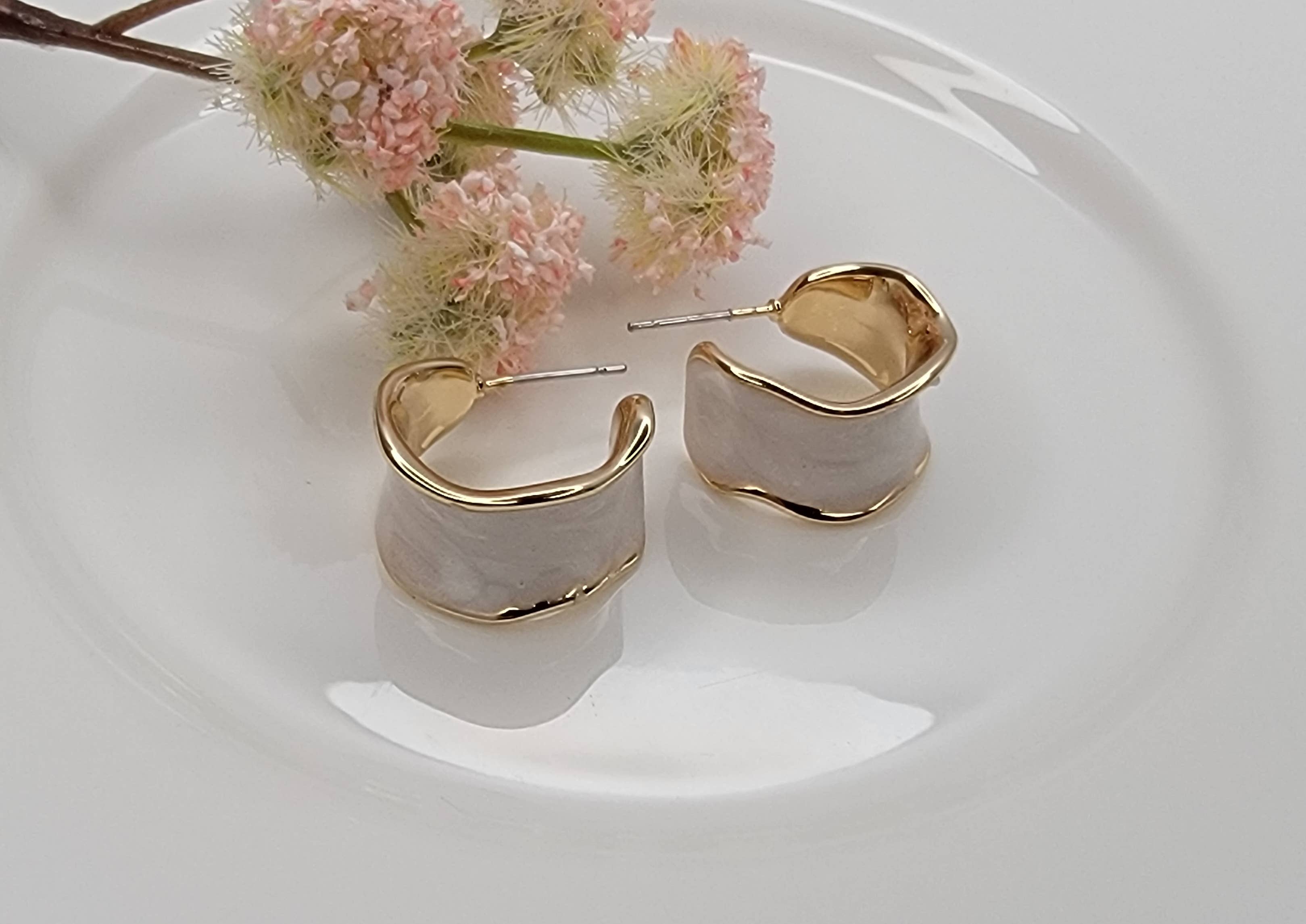 White & Gold Hoop Earrings