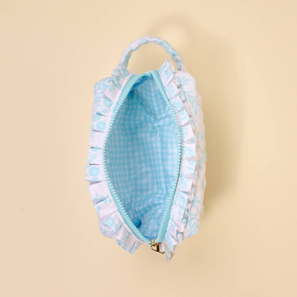 MRS. Blue Quilted Cosmetic Pouch