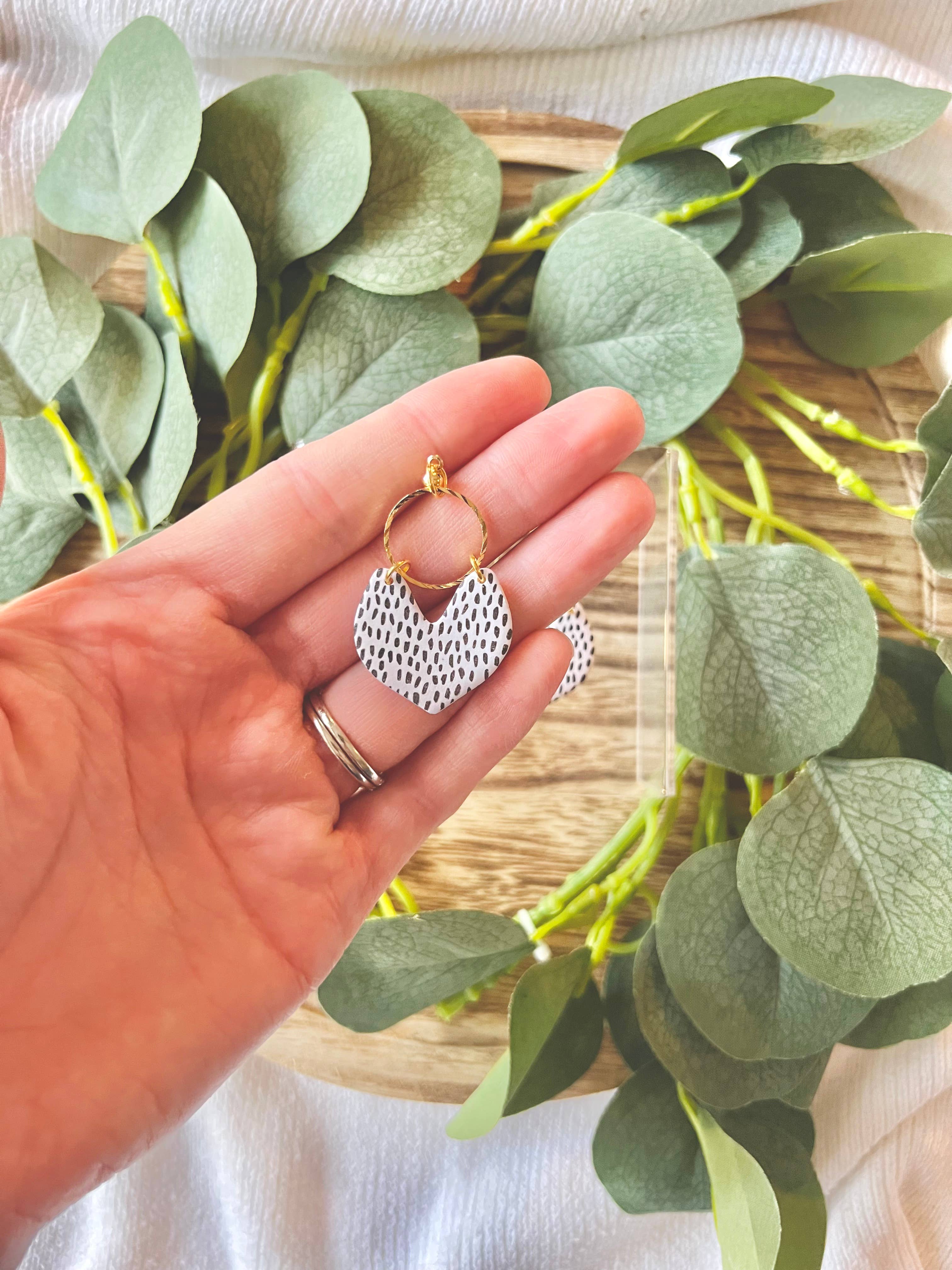 Black/White Spotted Clay Earrings